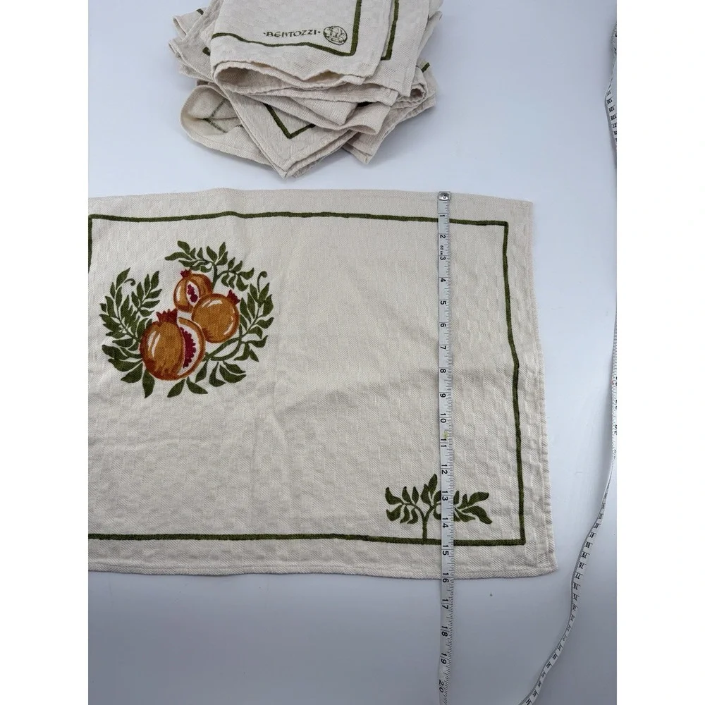 Stamperia Bertozzi Italian Handprinted Linen Placemats Napkins Set Pomegranate